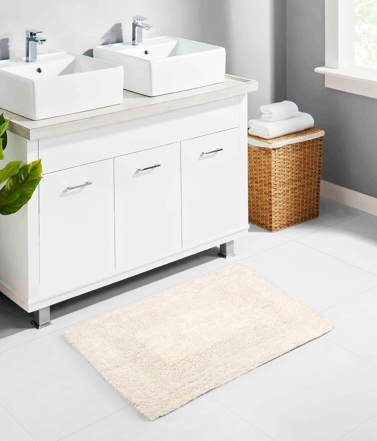 COTTON CRAFT 2 Pack Reversible Bath Mat Rug - Soft Luxurious -17x24- Ivory