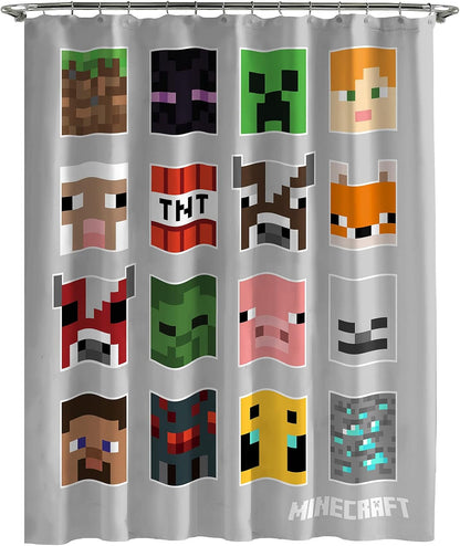 Jay Franco Shower Curtains Minecraft Mobs and Blocks Easy Care Fabric Gamer Bath Curtain Features Creeper (Official Minecraft Product)