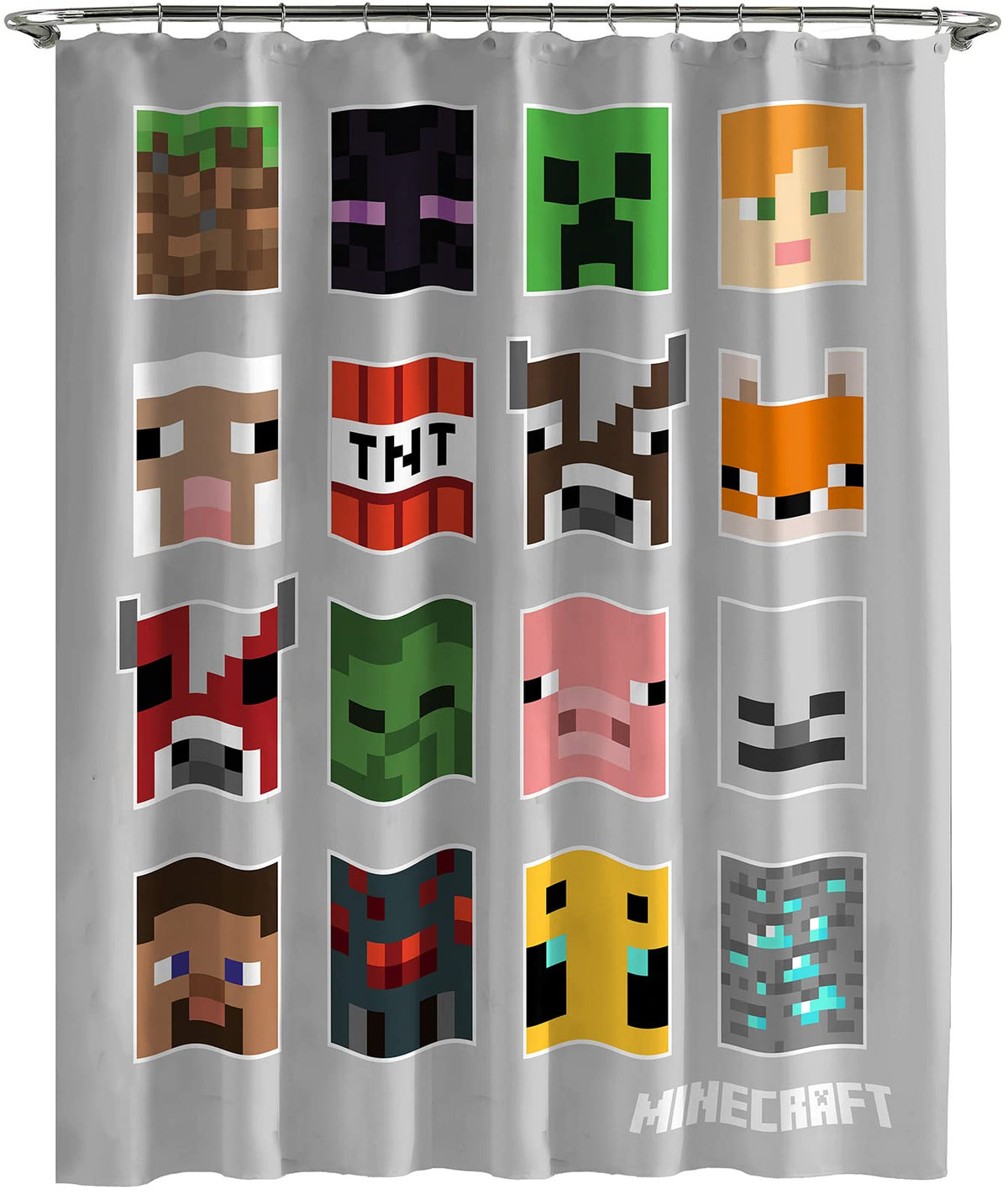 Jay Franco Shower Curtains Minecraft Mobs and Blocks Easy Care Fabric Gamer Bath Curtain Features Creeper (Official Minecraft Product)
