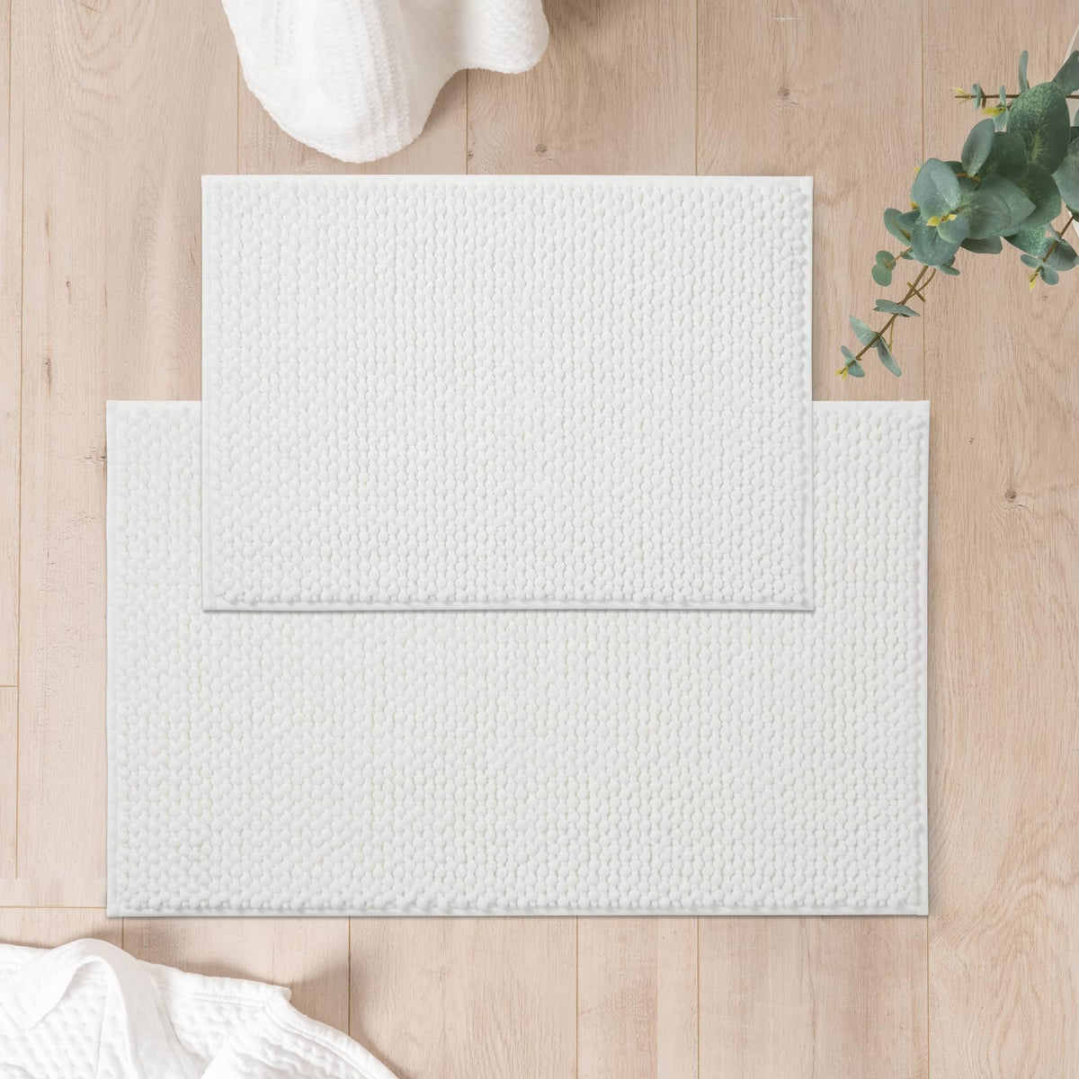 FRESHMINT Chenille Bath Rugs Set 2 Pieces, Cream White, 17''x24''+20''x47''