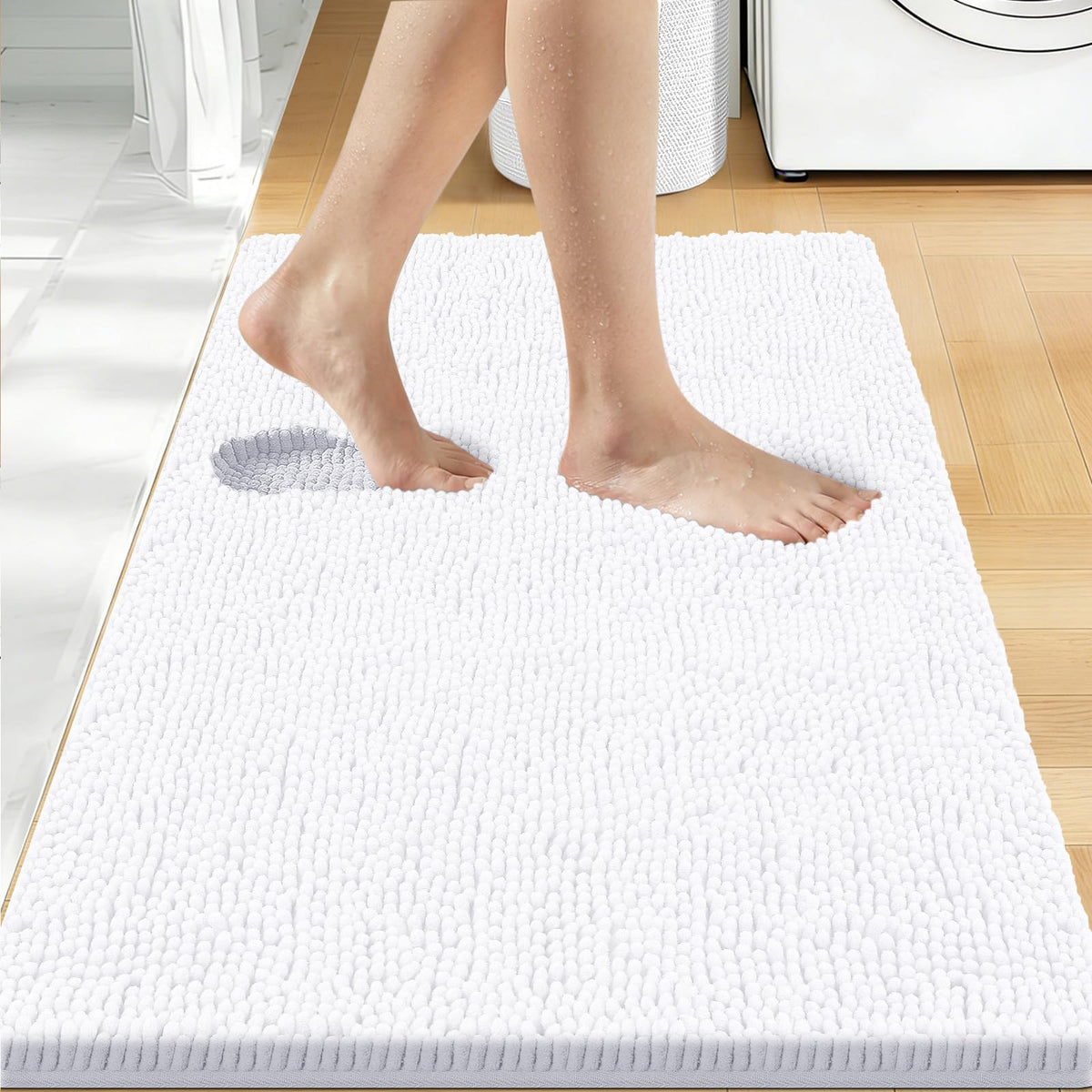 Bcoimo Bath Rug Mat,Sage Chenille High Absorbent Long Bathroom Runner Rugs