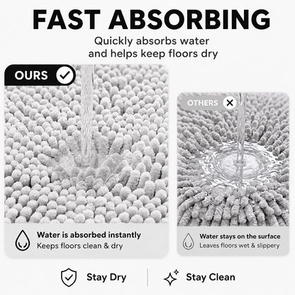 Bathroom Rugs Sets 2 Piece,Super Absorbent Soft,Thick,Machine Washable Chenille Bath Mat,Non Slip Toilet Floor Rug,Bath Mats for Bathroom,20x32 Plus 20x20 U Shape,Light Grey