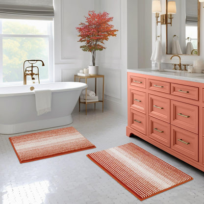 BSICPRO Bathroom Rugs Sets 2 Piece, Non Slip Striped Bath Mats, Fog Blue