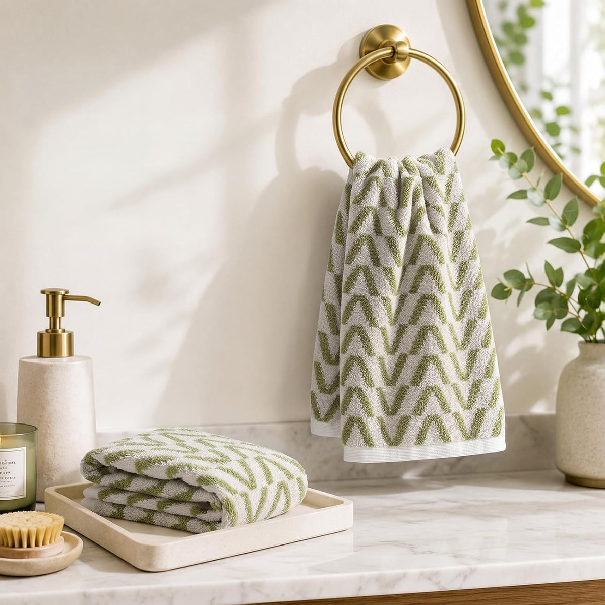 ecolook Decorative Hand Towels for Bathroom, Jacquard Cotton, Set of 2