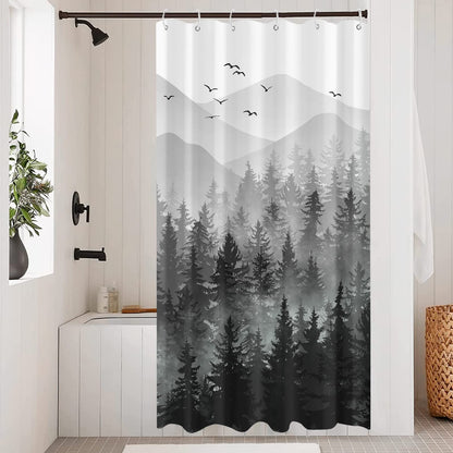 Accnicc Forest Mountain Shower Curtain Dark Green Nature Misty Pine Tree Shower Curtains for Bathroom Foggy Rustic Woodland Decorative Waterproof Fabric Bath Curtain Decor 72×72 Inches