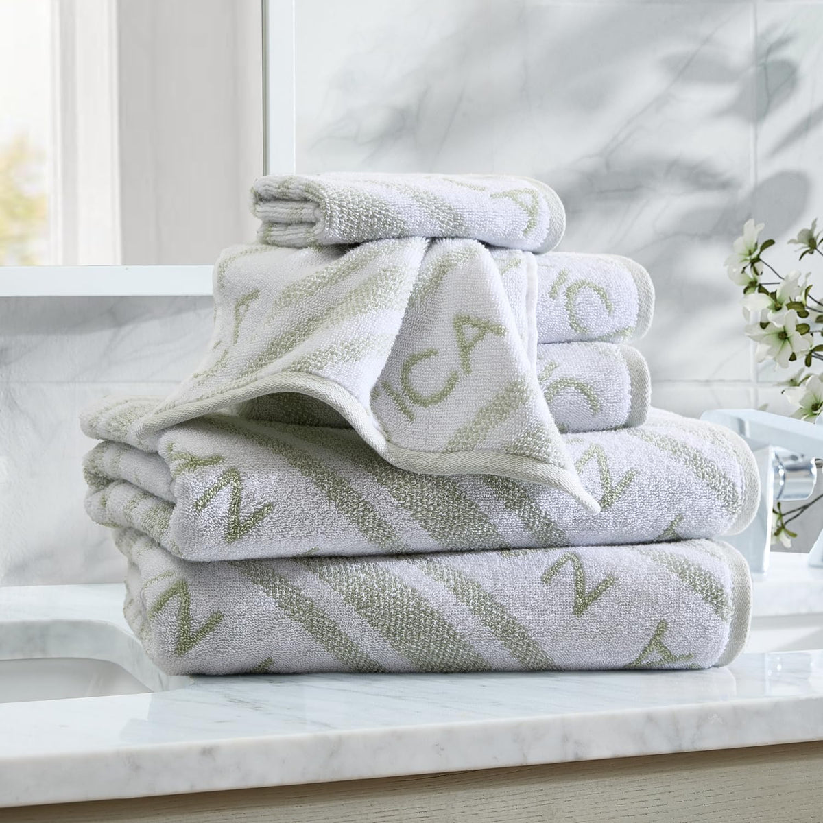 Nautica - Cotton Bath Towel Set with Hand Towels & Washcloths, 6-Piece Set