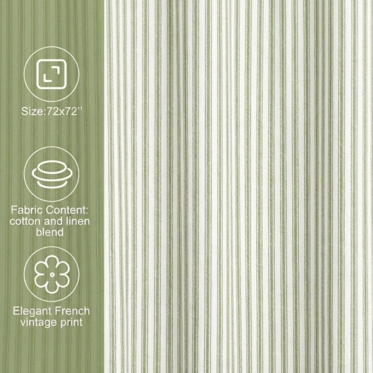 Mindsoft Stripe Curtain, Green and White, 72 x 72 Inches, Stripe