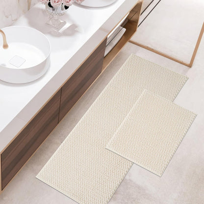 FRESHMINT Chenille Bath Rugs Set 2 Pieces, Cream White, 17''x24''+20''x47''