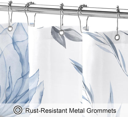 Blue Boho Floral Shower Curtain, Watercolor Botanical Design, 72 x 72