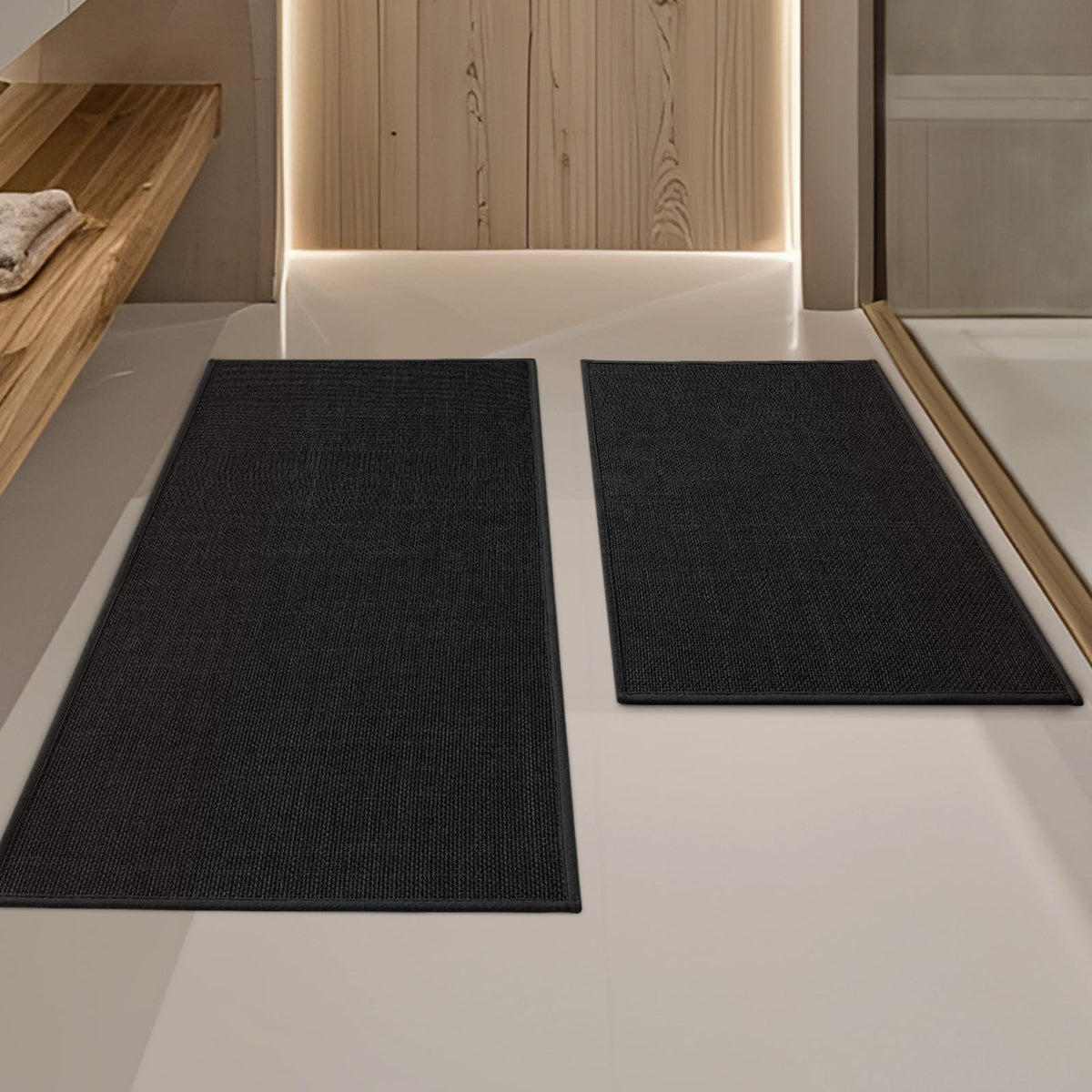 YIHOUSE Bathroom Rugs Thin Bath Mat Sets 2 Pieces Quick Dry,Beige