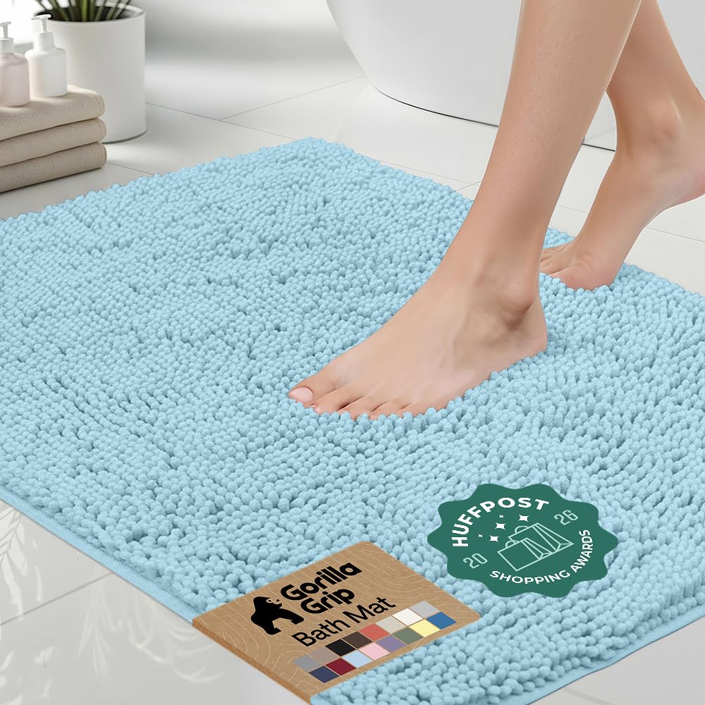 GORILLA GRIP Bath Rug Mat for Bathroom, Absorbent Chenille, 30x20 Gray