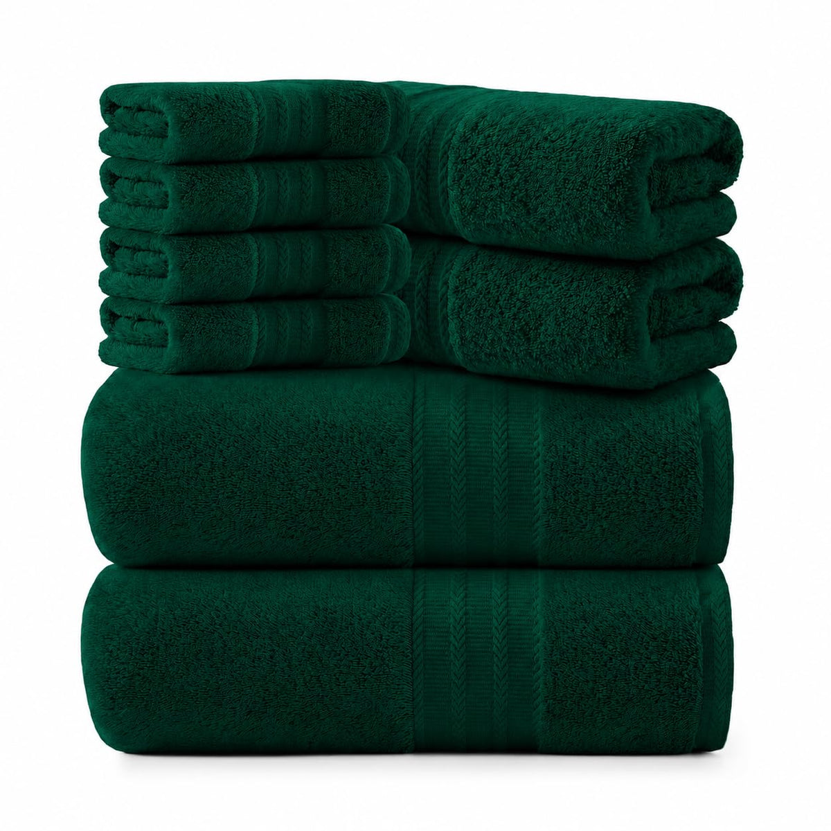 REDKISS Green Towel Set of 8-100% Cotton Luxury Bath Towels Set for Bathroom, 600 GSM Highly Absorbent Bathroom Towel with 2 Large Bath Sheet, 2 Hand, 4 Washcloths, Green Shower Towels for Dorm