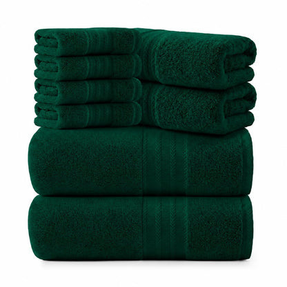 REDKISS Green Towel Set of 8-100% Cotton Luxury Bath Towels Set for Bathroom, 600 GSM Highly Absorbent Bathroom Towel with 2 Large Bath Sheet, 2 Hand, 4 Washcloths, Green Shower Towels for Dorm