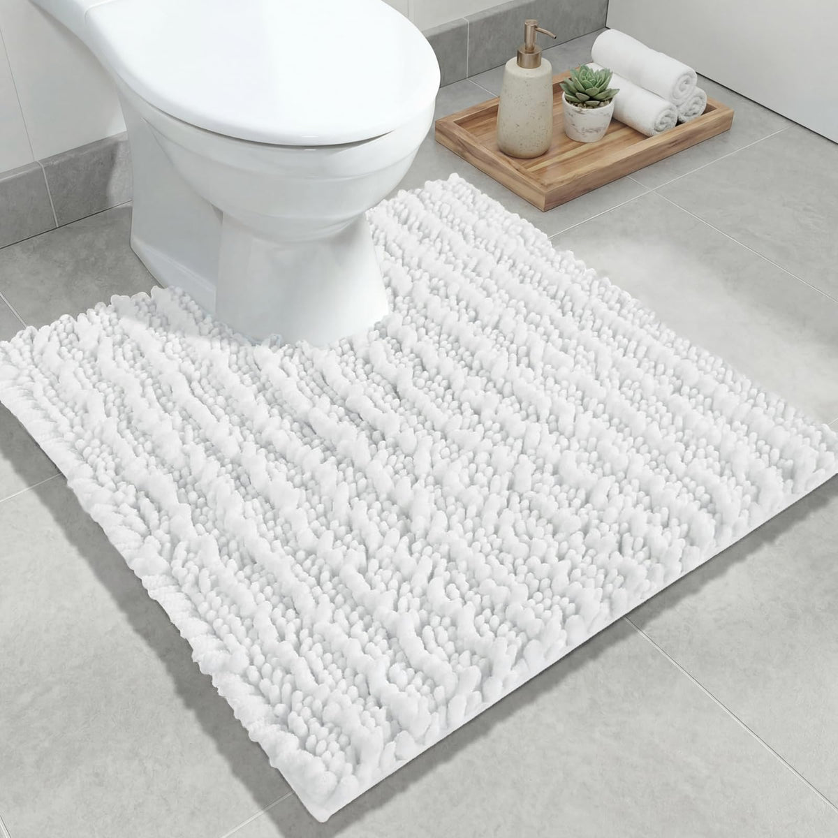 ILANGO Bathroom Rugs Light Grey 44x24, Soft Absorbent Chenille Bath Rugs