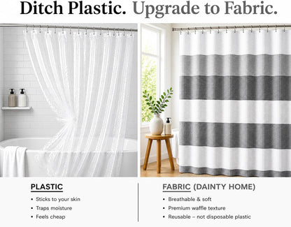 Dainty Home Ombre Waffle Weave Shower Curtain 70 x 72 Grey Textured Fabric Shower Curtain, Hotel Style Waffle Weave Bathroom Curtain, Water Resistant Polyester Ombre Shower Curtain