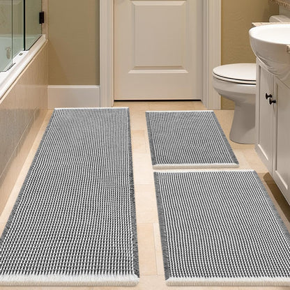 IM HOME Waffle Bath Mat Beige 32"x20", Boho Woven Modern Bath Mat Rugs, Absorbent Non Slip Bathroom Rugs, Soft Washable Bath Rugs with Tassels for Bathroom, Bedroom, Kitchen, Shower, Tub
