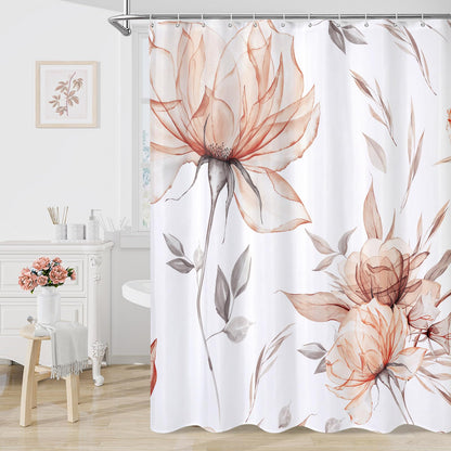 Blue Boho Floral Shower Curtain, Watercolor Botanical Design, 72 x 72