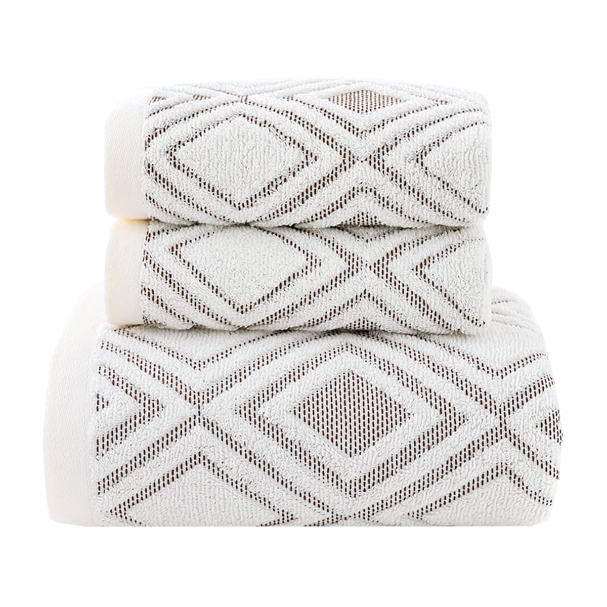 Pidada Hand Towels Set of 4 Diamond Pattern 100% Cotton Absorbent Soft Decorative Towel for Bathroom (Beige Brown)