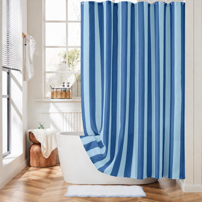Ohocut Vertical Striped Shower Curtain, Cute Retro Vintage Blue Stripe Bathroom Shower Curtain, Waterproof Polyester Fabric Modern Bath Curtain for Bathroom 72x72 Inches Blue