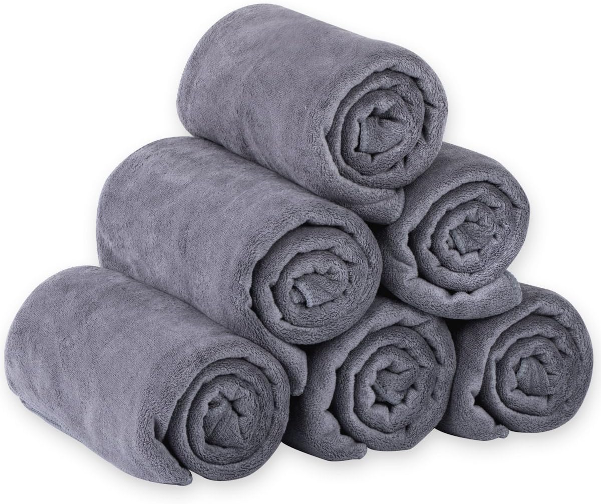 JML Microfiber Bath Towels, Bath Towel Set (6 Pack, 27" x 55") - Extra Absorbent and Fast Drying,Multipurpose Microfiber Towel for Bath, Beach, Pool, Sports, Yoga - Grey
