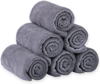 JML Microfiber Bath Towels, Bath Towel Set (6 Pack, 27" x 55") - Extra Absorbent and Fast Drying,Multipurpose Microfiber Towel for Bath, Beach, Pool, Sports, Yoga - Grey