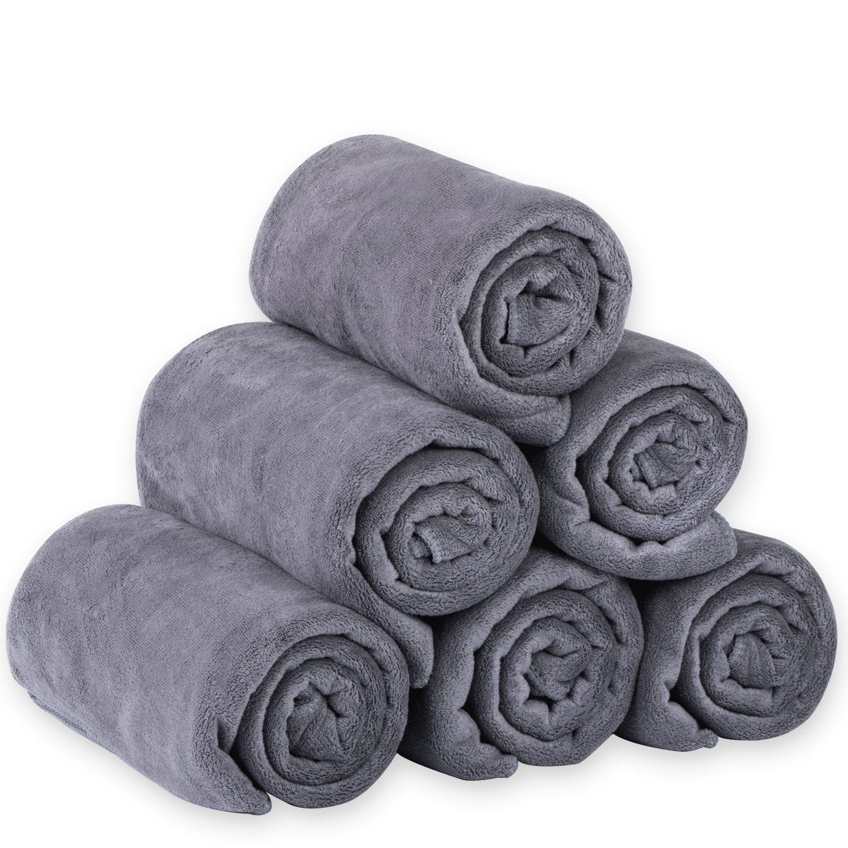 JML Microfiber Bath Towels, Bath Towel Set (6 Pack, 27" x 55") - Extra Absorbent and Fast Drying,Multipurpose Microfiber Towel for Bath, Beach, Pool, Sports, Yoga - Grey