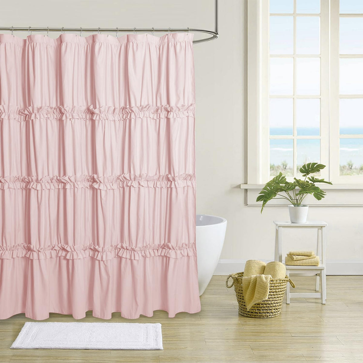 Farmhouse Ruffle Shower Curtain, Gray, 72 x 72 in