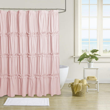 Farmhouse Ruffle Shower Curtain, Gray, 72 x 72 in