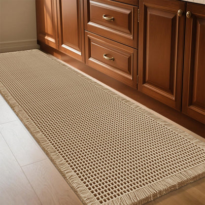 IM HOME Waffle Bath Mat Beige 32"x20", Boho Woven Modern Bath Mat Rugs, Absorbent Non Slip Bathroom Rugs, Soft Washable Bath Rugs with Tassels for Bathroom, Bedroom, Kitchen, Shower, Tub