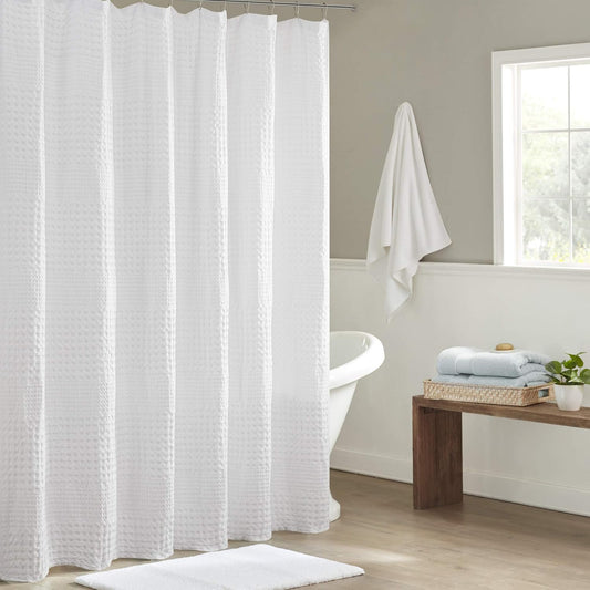 Madison Park Arlo Shower Curtain for Bathroom, 72 x 72, White