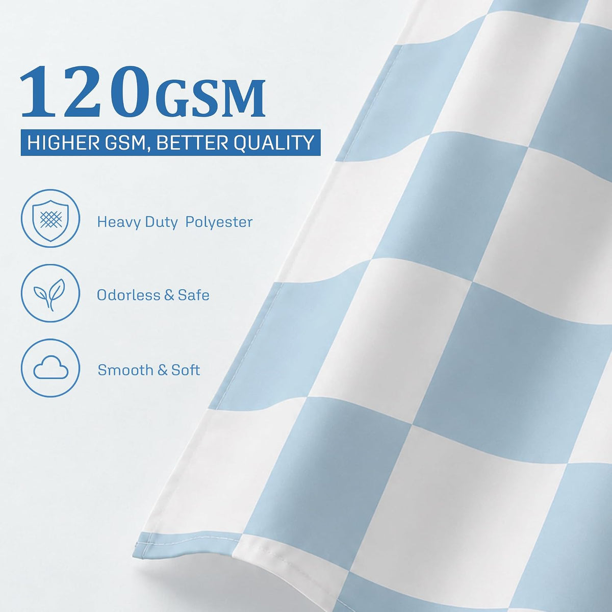 Ohocut Checkered Shower Curtain, Light Blue Shower Curtains for Bathroom, Cute Retro Checkboard Shower Curtain Vintage Aesthetic, Washable Fabric Bath Curtain 72''x72''