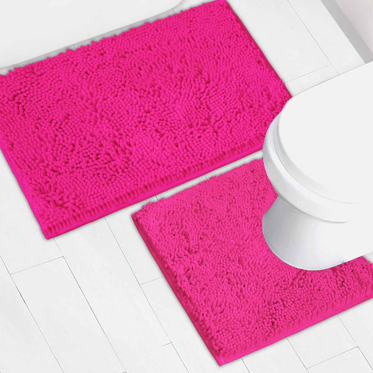 Bathroom Rugs Chenille Bath mat 2 Piece Set, Super Absorbent, Strong PVC Non Slip Backing, Bath mats for Bathroom, Plush Shaggy, Thick, Machine Washable, Bathtub, Toilet.(Light Grey)