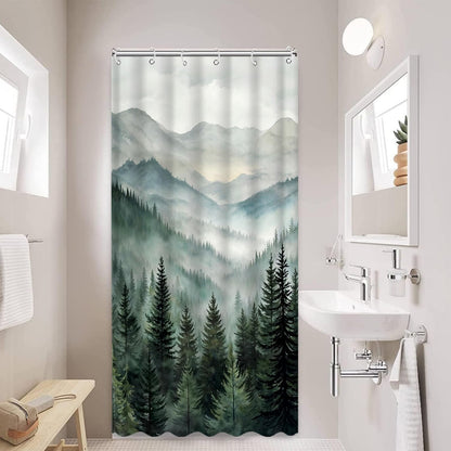 Accnicc Forest Mountain Shower Curtain Dark Green Nature Misty Pine Tree Shower Curtains for Bathroom Foggy Rustic Woodland Decorative Waterproof Fabric Bath Curtain Decor 72×72 Inches