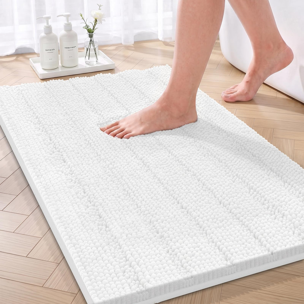 Bcoimo Bath Rug Mat,48x24 High Absorbent Latte Long Bathroom Runner Rugs