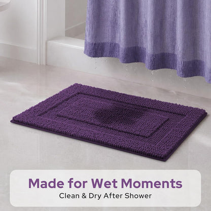 HOMEIDEAS Chenille Purple Bathroom Rugs Sets 2 Piece 17" x 24" + 20" x 32"