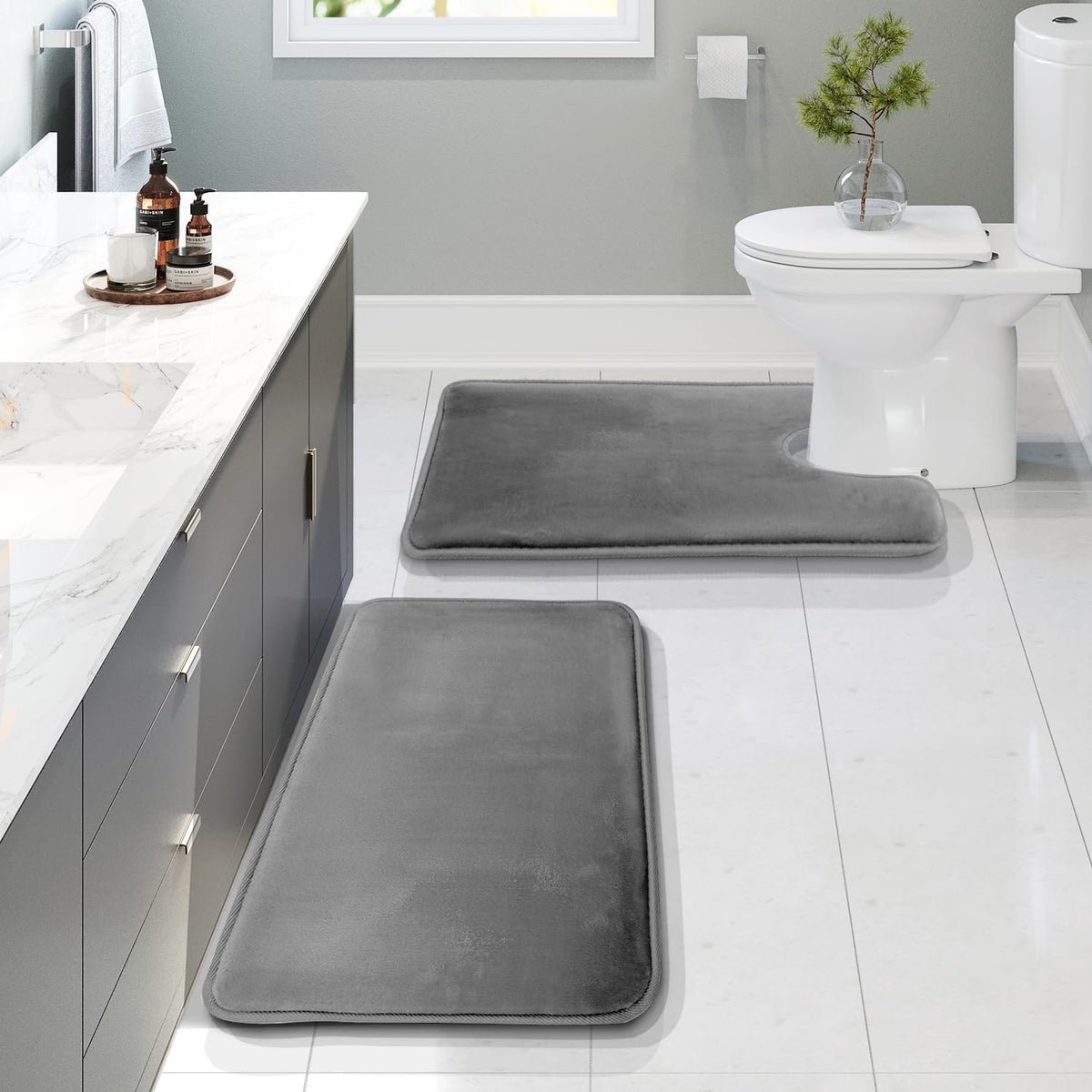 Clara Clark 3 Piece Bathroom Rugs Bath Mat Set, Velvet Memory Foam Bath Mats for Bathroom - Non-Slip, PVC Backing Bath Rugs, Washable - Dries Quickly, Green
