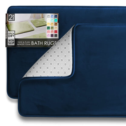 Clara Clark 3 Piece Bathroom Rugs Bath Mat Set, Velvet Memory Foam Bath Mats for Bathroom - Non-Slip, PVC Backing Bath Rugs, Washable - Dries Quickly, Green