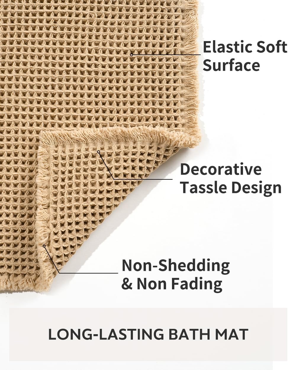 tchdio Waffle Bath Mat-Runner Rug, Super Absorbent Non Slip Bath Mats for Bathroom Machine Washable Long Rugs with Tassels, Bath Rugs for Bathroom Floor Beside Tub, 2' x 6'