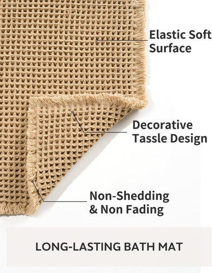 tchdio Waffle Bath Mat-Runner Rug, Super Absorbent Non Slip Bath Mats for Bathroom Machine Washable Long Rugs with Tassels, Bath Rugs for Bathroom Floor Beside Tub, 2' x 6'