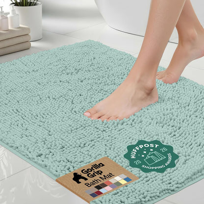 GORILLA GRIP Bath Rug Mat for Bathroom, Absorbent Chenille, 30x20 Gray