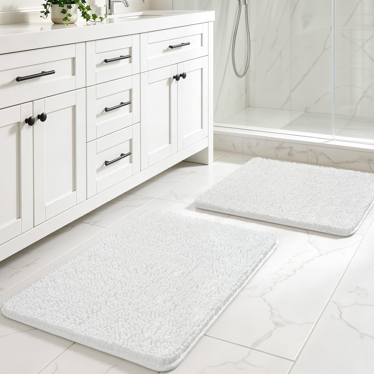 LOCHAS Luxury Bathroom Rug Shaggy Bath Mat 24 x 60 Inch, Gray