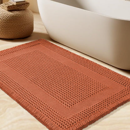 Upgrade Waffle Bath Mat Set 2 Piece, Boho Bathroom Rugs Absorbent Non Slip, Ultra Soft Bathroom Mat, Machine Washable Knit Bath Rugs with Herringbones for Bathroom, Bedroom, Kitchen, Shower, White