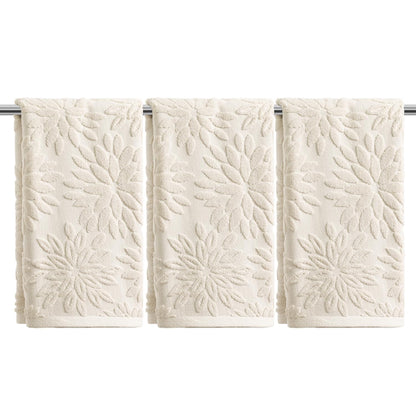 Artoid Mode 2 Pcs Olive Green 3D Dahlia Floral Jacquard Hand Towels for Bathroom, Cotton Soft Absorbent Bathroom Decor Towels, 13.7 x 29.5 Inch