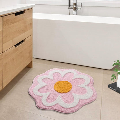 TRUEDAYS Flower Bathroom Rug, Round Non-Slip Bath Mat, 23.6"x23.6", Pink