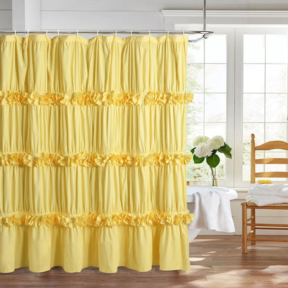 Homechoice Decor Peach Ruffle Shower Curtain for Master Bathroom