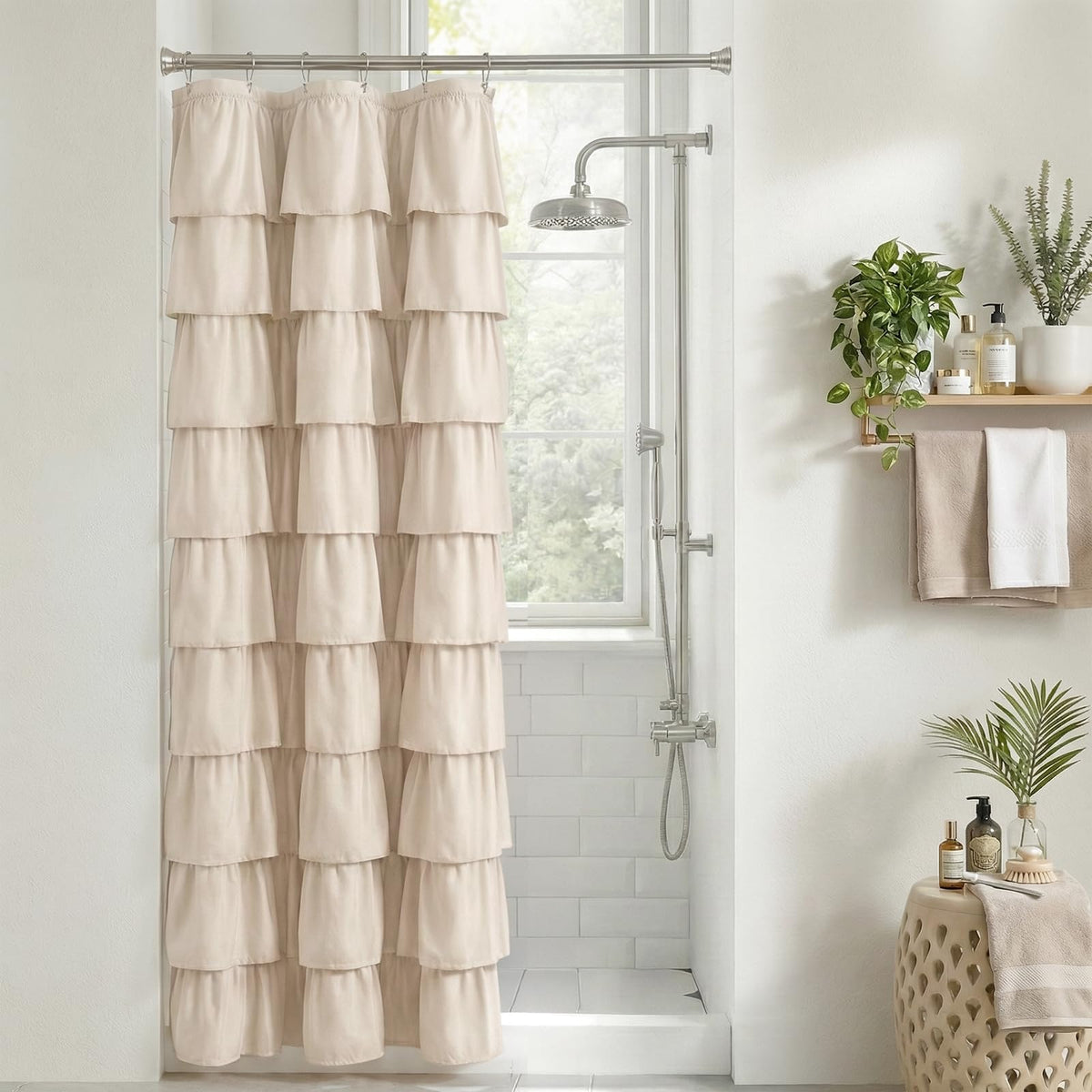 Seasonwood Black Ruffle Shower Curtain Farmhouse Shower Curtain 72 X 72