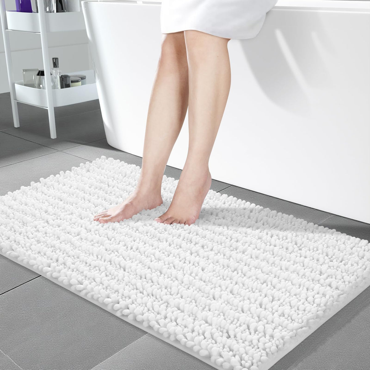 Yimobra Bathroom Rugs Non Slip Washable 32x20 Inch - Ultra Soft Absorbent Chenille Bath Mat, Quick Dry Shaggy Floor Carpet for Tub Shower, Gray Home Decor Accessories