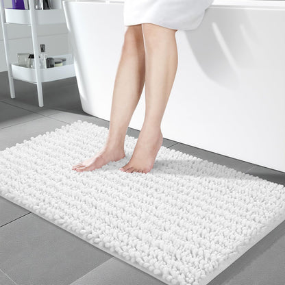 Yimobra Bathroom Rugs Non Slip Washable 32x20 Inch - Ultra Soft Absorbent Chenille Bath Mat, Quick Dry Shaggy Floor Carpet for Tub Shower, Gray Home Decor Accessories