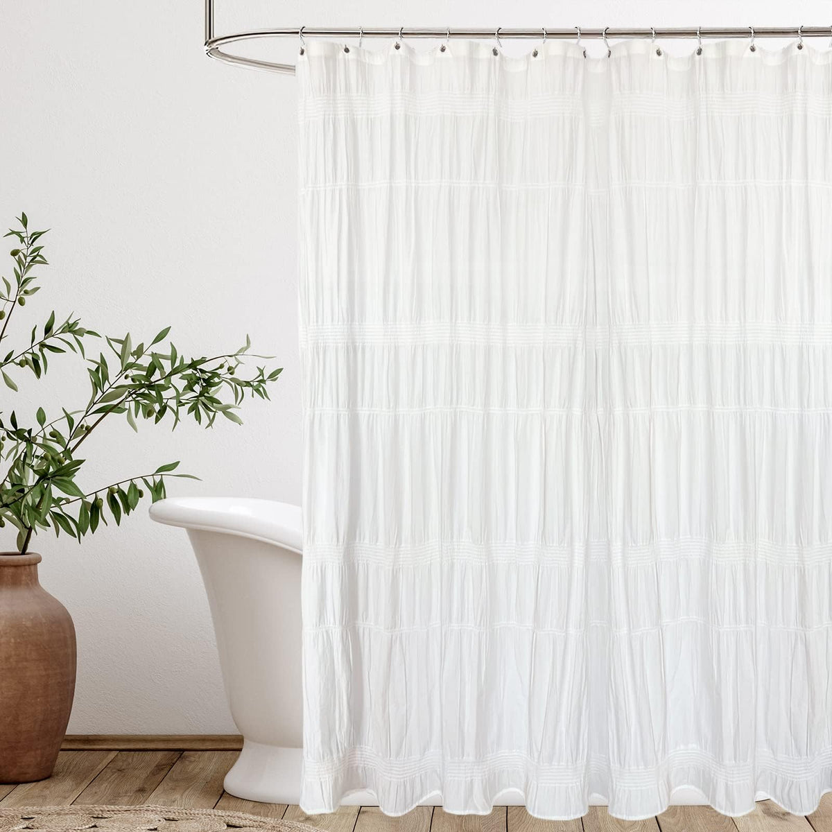 Seasonwood White Shower Curtain Farmhouse Shower Curtain, 72 x 72