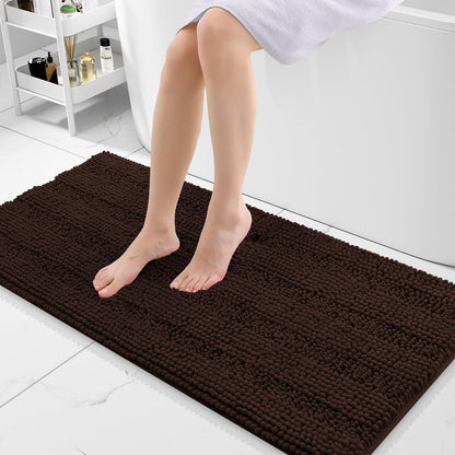 Grandaily Chenille Striped Bathroom Rugs 36x24, Extra Thick and Absorbent Bath Mats, Non-Slip Soft Plush Shaggy Shower Carpet, Machine Wash Dry, Bath Rug for Bathroom, (Large, Light Grey)